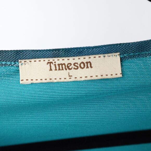 Timeson Tunic Blouse Womens Large Teal Turquoise Peacock Feathers Leaves Lined - Picture 3 of 15